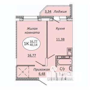 1-к квартира, строящийся дом, 40м2, 14/23 этаж