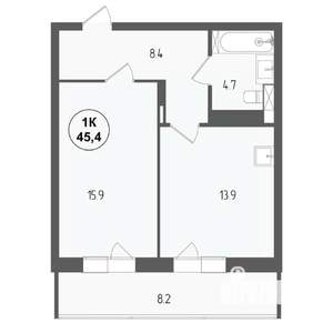 1-к квартира, вторичка, 45м2, 8/18 этаж