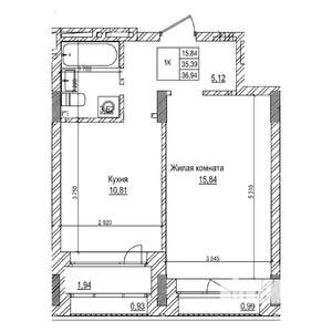 1-к квартира, строящийся дом, 35м2, 8/21 этаж