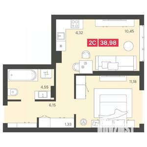 2-к квартира, вторичка, 38м2, 12/22 этаж