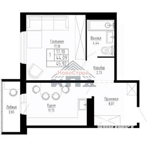 1-к квартира, вторичка, 46м2, 9/15 этаж