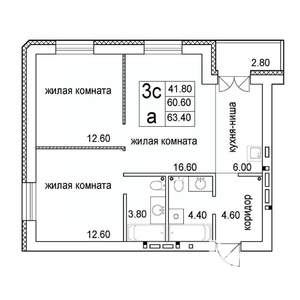 3-к квартира, строящийся дом, 63м2, 7/8 этаж