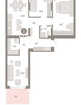 2-к квартира, вторичка, 95м2, 2/12 этаж