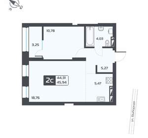 2-к квартира, вторичка, 46м2, 15/25 этаж