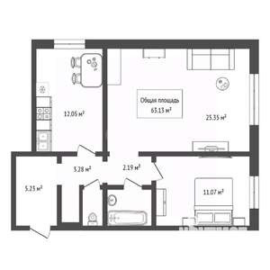 2-к квартира, вторичка, 63м2, 3/12 этаж