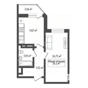 1-к квартира, вторичка, 36м2, 7/25 этаж