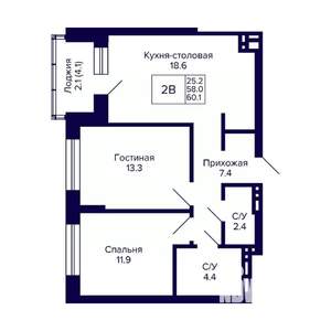2-к квартира, вторичка, 60м2, 10/20 этаж