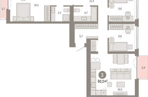 3-к квартира, вторичка, 92м2, 4/23 этаж
