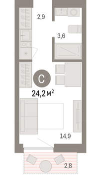 Студия квартира, вторичка, 24м2, 2/17 этаж