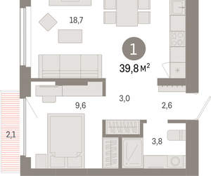1-к квартира, вторичка, 40м2, 7/12 этаж