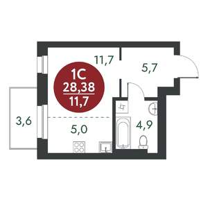 Студия квартира, вторичка, 28м2, 6/10 этаж