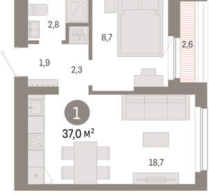 1-к квартира, вторичка, 37м2, 12/12 этаж