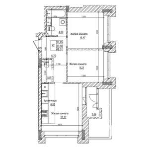 3-к квартира, строящийся дом, 48м2, 2/21 этаж