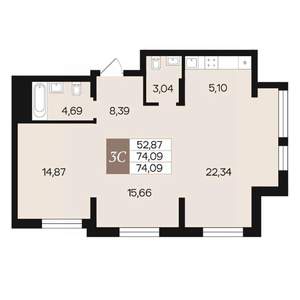 3-к квартира, вторичка, 74м2, 3/10 этаж