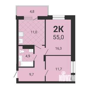 2-к квартира, вторичка, 55м2, 2/15 этаж