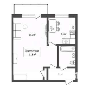 1-к квартира, вторичка, 32м2, 4/9 этаж