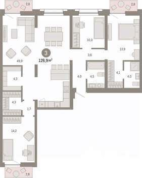 3-к квартира, вторичка, 127м2, 5/9 этаж