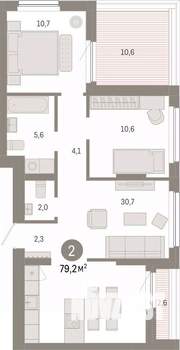 2-к квартира, вторичка, 79м2, 12/12 этаж