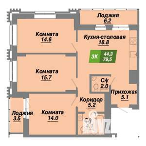 3-к квартира, строящийся дом, 80м2, 14/23 этаж