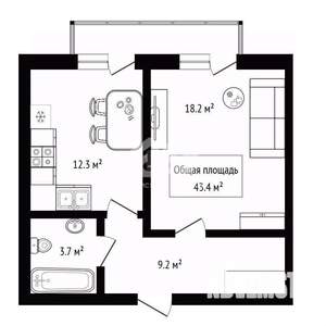 1-к квартира, вторичка, 43м2, 2/4 этаж
