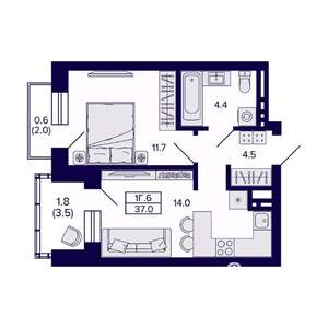 1-к квартира, вторичка, 37м2, 6/20 этаж