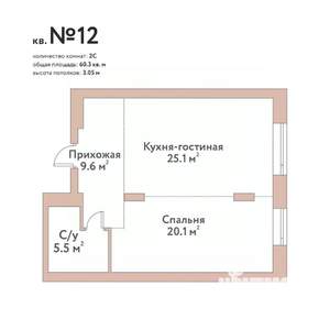 2-к квартира, строящийся дом, 60м2, 3/11 этаж