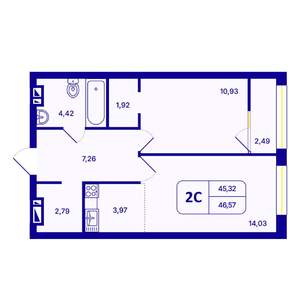 2-к квартира, вторичка, 47м2, 3/26 этаж