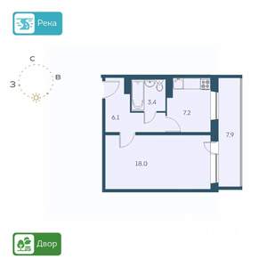 1-к квартира, строящийся дом, 39м2, 1/17 этаж