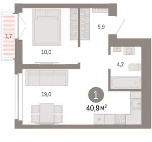 1-к квартира, вторичка, 41м2, 20/23 этаж