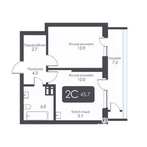 2-к квартира, строящийся дом, 46м2, 11/30 этаж