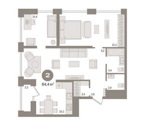 2-к квартира, вторичка, 84м2, 26/30 этаж