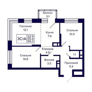 3-к квартира, вторичка, 56м2, 20/23 этаж