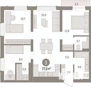 3-к квартира, вторичка, 77м2, 13/14 этаж