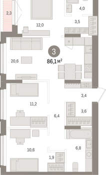 3-к квартира, вторичка, 86м2, 8/15 этаж