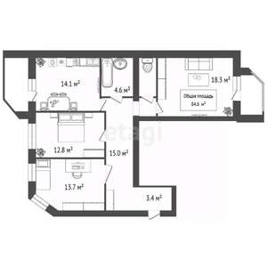 3-к квартира, вторичка, 85м2, 10/10 этаж