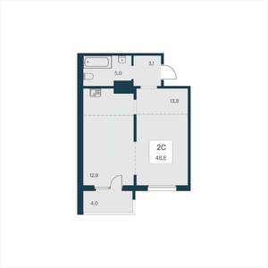 2-к квартира, вторичка, 49м2, 12/17 этаж