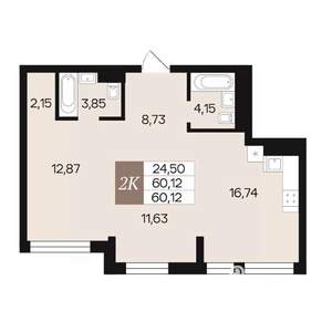 2-к квартира, вторичка, 60м2, 2/10 этаж