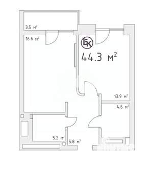 2-к квартира, вторичка, 44м2, 23/25 этаж