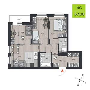 4-к квартира, вторичка, 69м2, 2/21 этаж