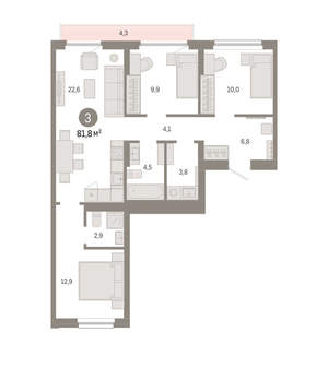 3-к квартира, вторичка, 82м2, 6/12 этаж