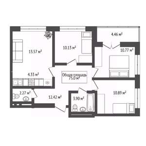 3-к квартира, вторичка, 75м2, 2/20 этаж