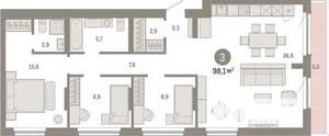 3-к квартира, вторичка, 98м2, 8/9 этаж