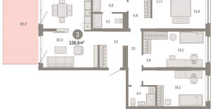 3-к квартира, вторичка, 137м2, 1/15 этаж