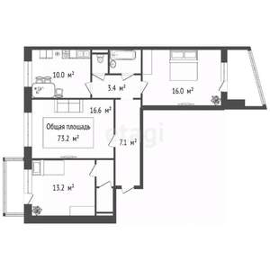3-к квартира, вторичка, 73м2, 9/10 этаж