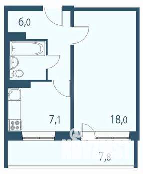 1-к квартира, строящийся дом, 39м2, 2/17 этаж