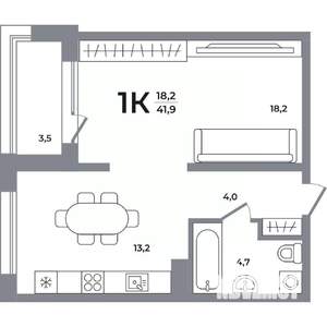 1-к квартира, вторичка, 41м2, 10/12 этаж