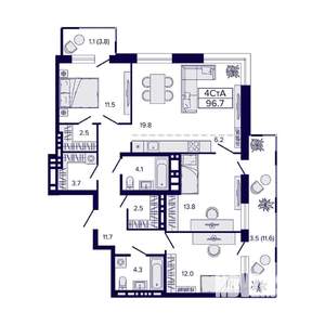 4-к квартира, вторичка, 97м2, 17/23 этаж