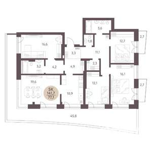 5-к квартира, вторичка, 142м2, 6/7 этаж
