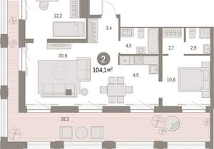 2-к квартира, вторичка, 104м2, 27/30 этаж