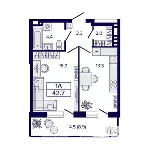 1-к квартира, вторичка, 43м2, 17/23 этаж